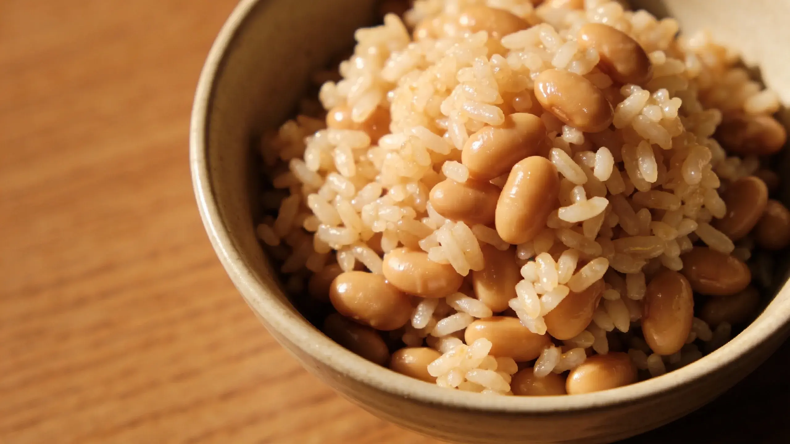 Overhead shot of rice and beans in bowl