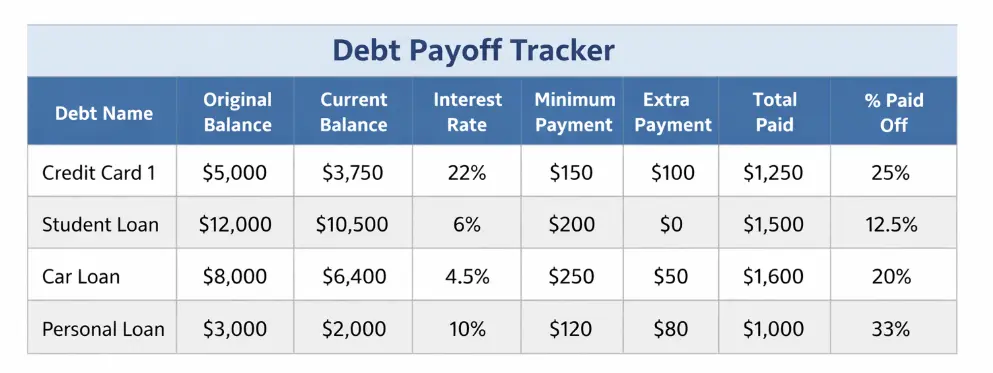 table-example debt payoff tracker